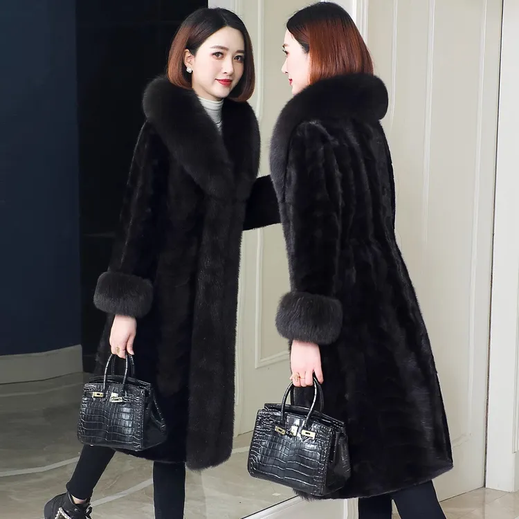 2025新款进口水貂长款狐狸毛貂皮大衣女拼貂妈妈皮草时尚贵气外套