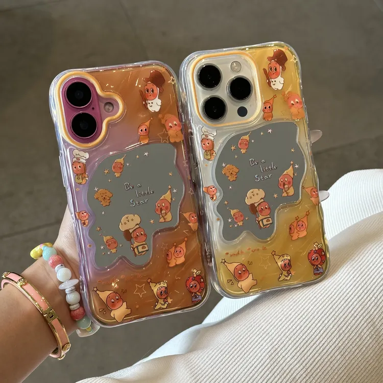 欧克里里睡帽星星人适用苹果17/16promax波浪镜子手机壳华为mate