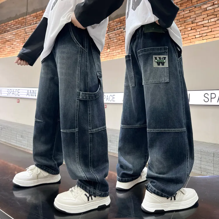 男童宽松裤子秋季儿童牛仔长裤2025新款春秋中大童帅气休闲裤男孩