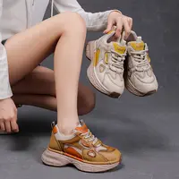 （行万里）运动休闲女鞋春季新款真皮拼色百搭厚底时尚老爹鞋25013