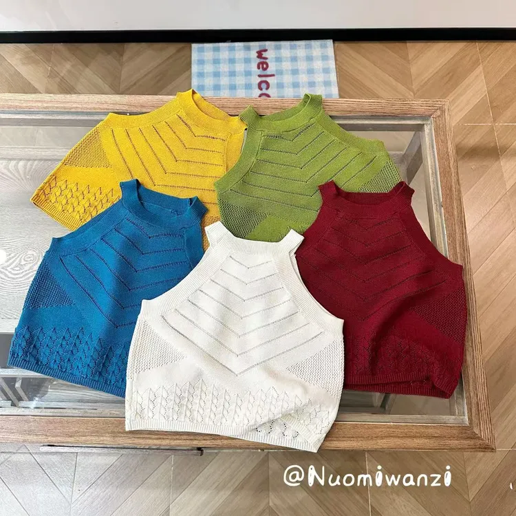 丸子十【现货】儿童百搭镂空针织无袖毛衣（夏款）WZJ-52296