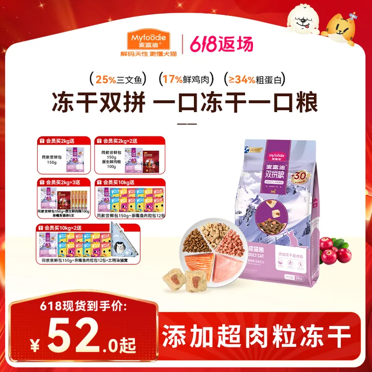 【618返场】麦富迪猫粮三文鱼超肉粒冻干双拼鲜肉猫粮成幼猫奶糕粮商品图