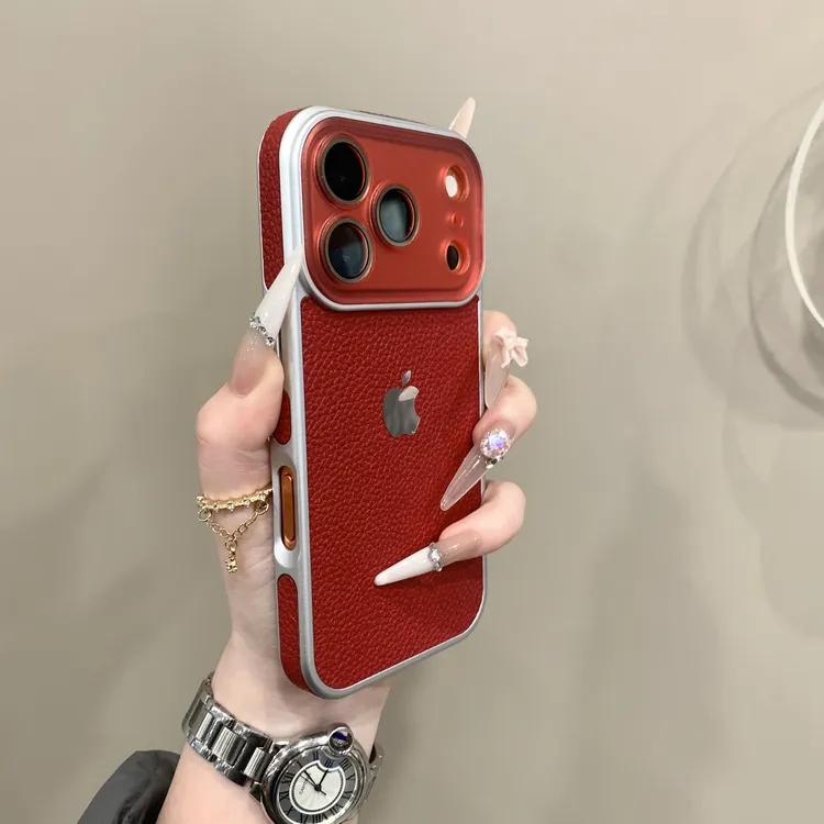 秋冬复古荔枝皮纹适用iPhone17promax手机壳带镜头膜苹果16pro新