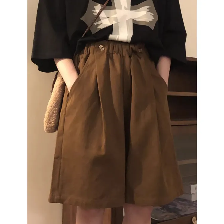 夏季薄款青春流行阔腿休闲裤男女纯色直筒五分裤显瘦百搭工装短裤