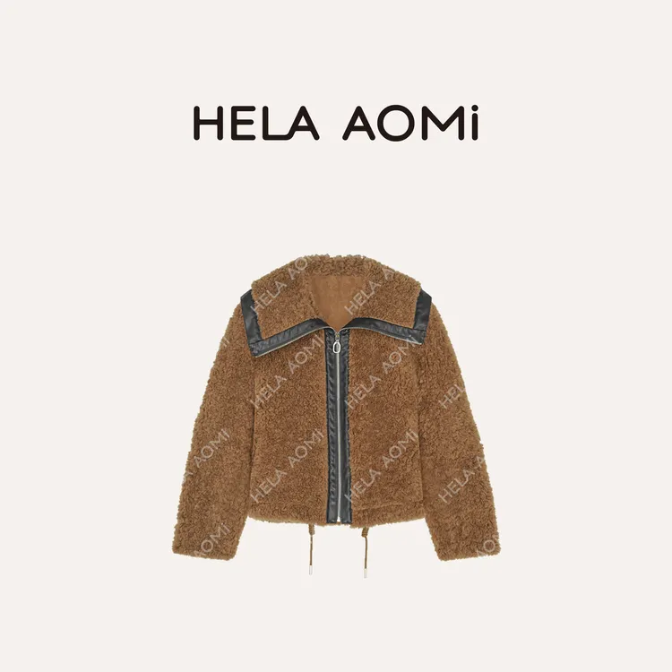 HELA AOMI “baby熊皮草”绵羊毛100%大翻领短款皮草CY5DC46521
