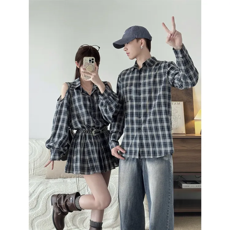 设计感情侣装春秋季2025韩版长袖衬衫女连衣裙法式一裙一衣潮