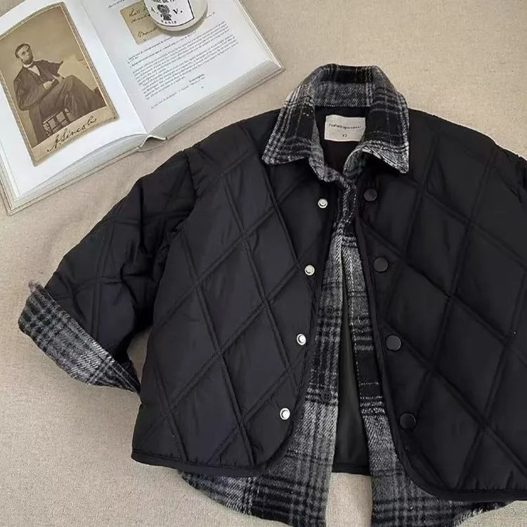 男童假两件棉服2025冬季新款儿童衬衫外套中大童韩版帅气棉袄小童