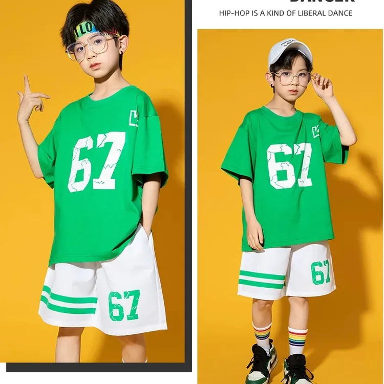 G6中下绿白潮牌夏款套装童装儿童