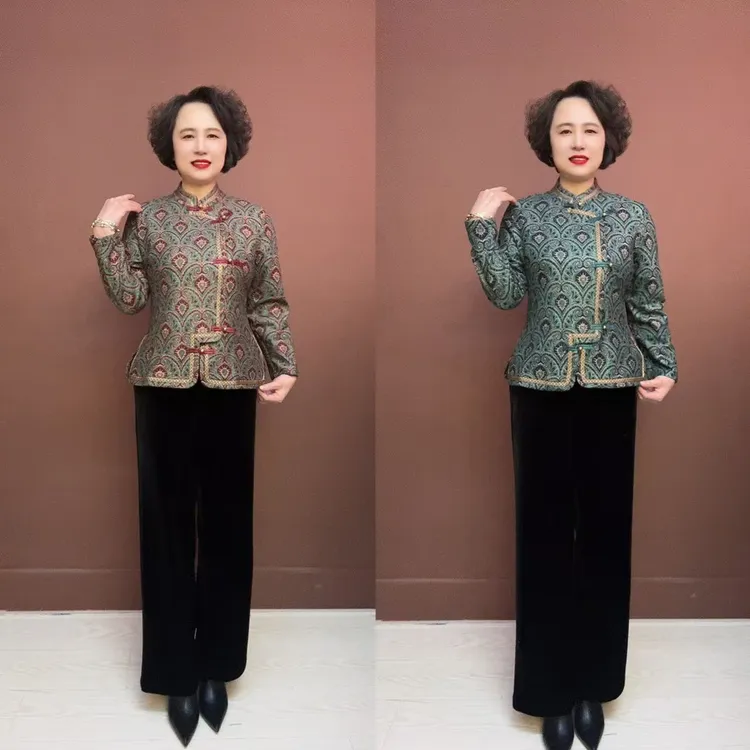 MS-加绒中老年女装秋冬新款立领盘扣国风改良旗袍衫