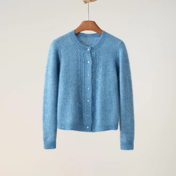 西子/【素安】马海毛羊毛金葱混纺镂空树叶纹针织开衫/MSXS0467