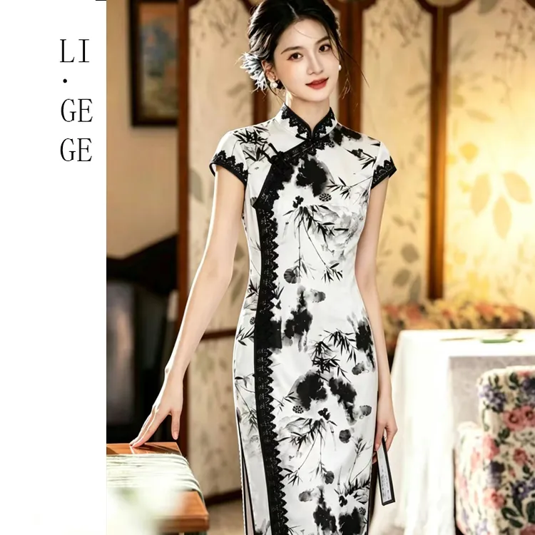 【阳光专属】Li.GEGE【墨竹生风】气质复古时尚女士旗袍TZL-20330