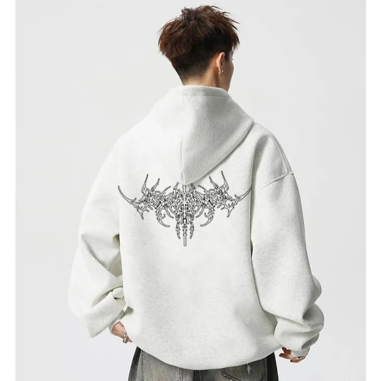 男士秋装宽松卫衣重磅美式硬挺连帽卫衣男生加绒加厚纽扣连帽帽衫