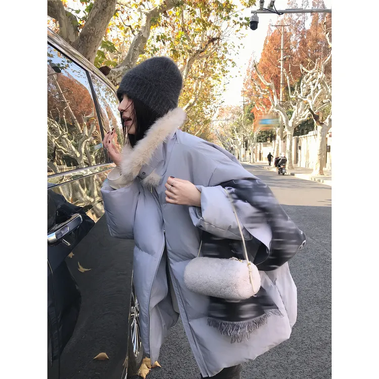 夏诗文 可溯源安心绒90白鸭绒环保毛领中长款双开哑光羽绒服汉服