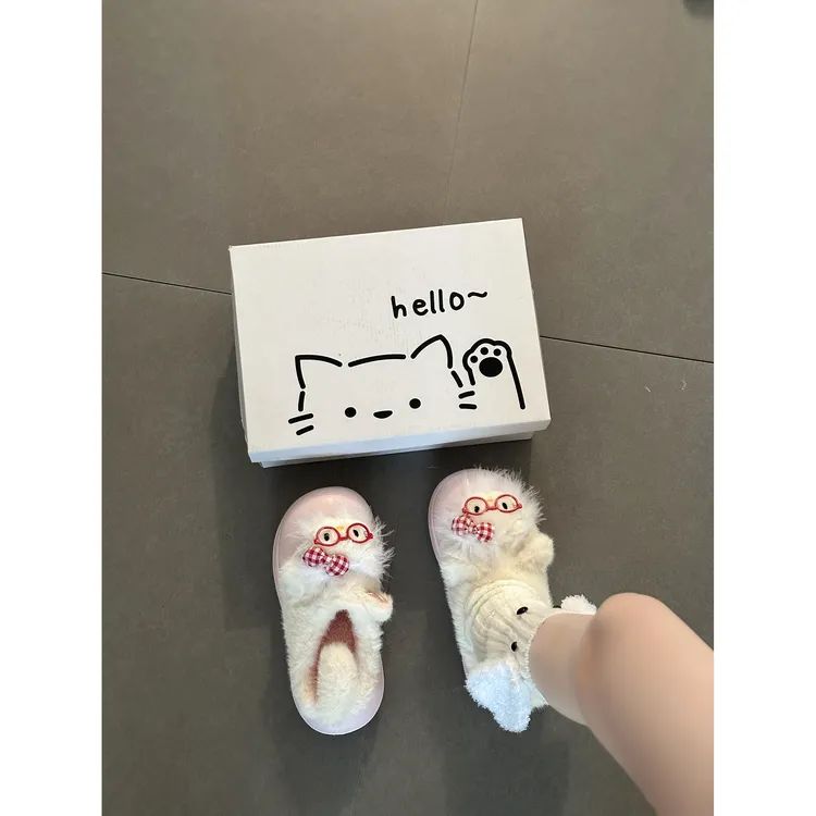 爆款可爱卡通甜美尾巴厚底包头拖鞋女2025秋冬新款外出通勤毛毛鞋