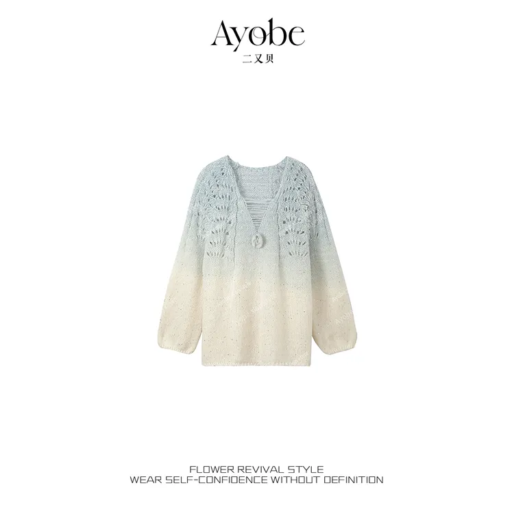 【AYOBE】小贤  氧气美女法式时髦时尚潮流百搭渐变立体花朵毛衣