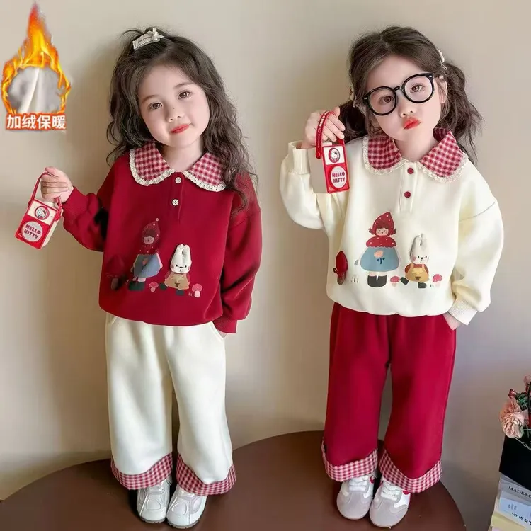 【思晨家】女童2025秋季新款卡通时尚卫衣阔腿裤女宝甜美两件套
