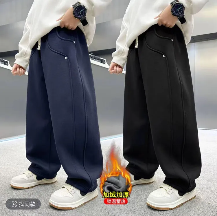 【葵花绒】新款冬季男童加绒卫裤中大童休闲运动裤儿童宽松弯刀裤