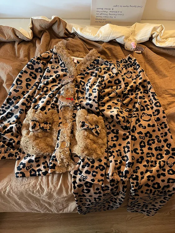 海岛绒睡衣女秋冬款加厚加绒套装小香风甜美可爱冬天双面绒家居服