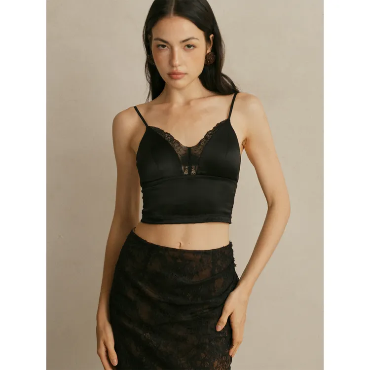 Daily Romance25春法式优雅黑色/白色/肤色拼接蕾丝美背内衣上衣