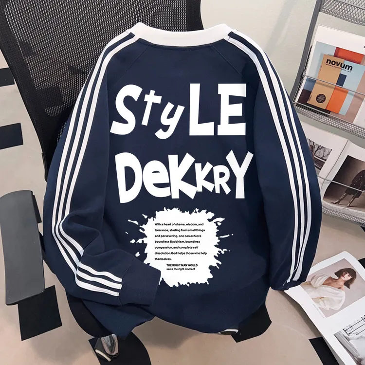 Dekkry潮牌藏青色百搭打底t恤秋冬季纯棉三条杠长袖男女款ins上衣