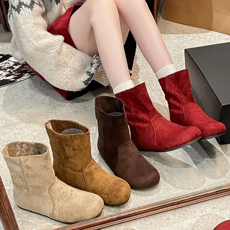 英伦风磨砂软面百搭小短靴女款2025新款爆款平底美拉德勃肯堆堆靴