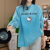 【劉發發】K072【浅蓝色Kitty长袖】韩版百搭显瘦休闲打底宽松T恤长袖