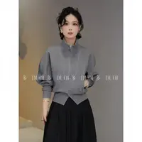 多一“立领卫衣”2025秋季倒三角螺纹松紧开叉半拉链立领长袖卫衣