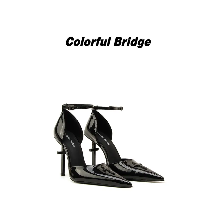 Colorful Bridge丨Crucifix十字架系列 中空绑带凉鞋漆黑色高跟鞋