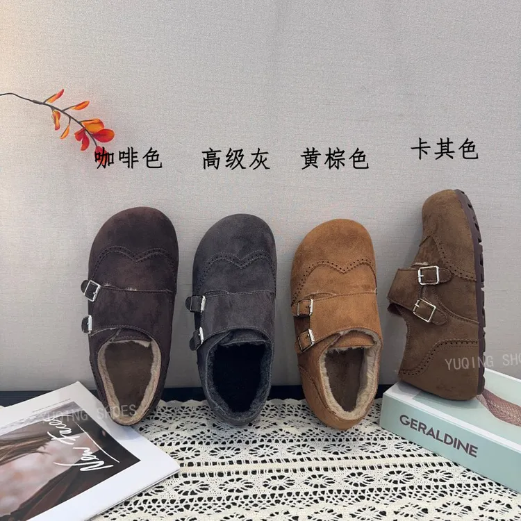 复古加绒保暖防滑厚底棉鞋女冬外穿2025新款增高软底全包勃肯鞋子