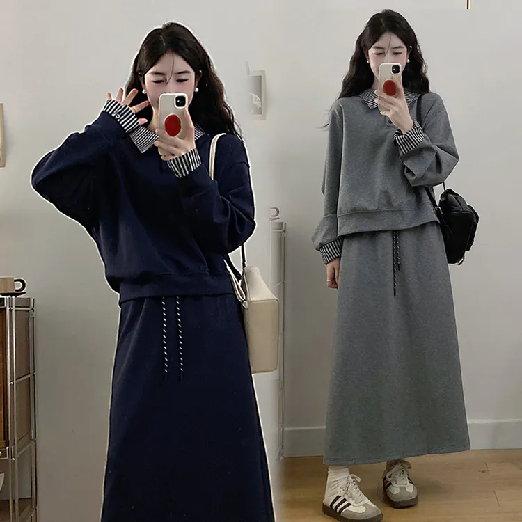 秋季时尚孕妇韩版休闲套装拼接慵懒风长袖卫衣半身裙显瘦穿搭套装