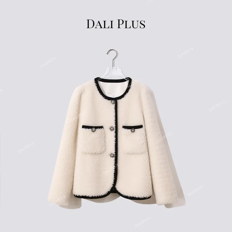 DALI PLUS100%羊毛 拼皮颗粒毛剪毛外套-D5CH4677