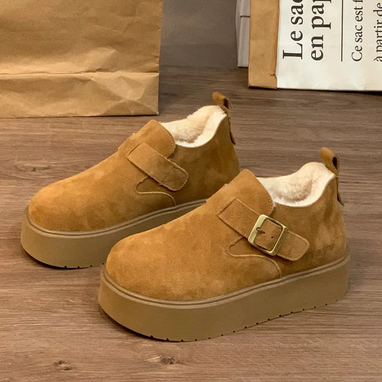 超轻便真皮后底加绒勃肯鞋女保暖棉鞋女冬季洋气百搭