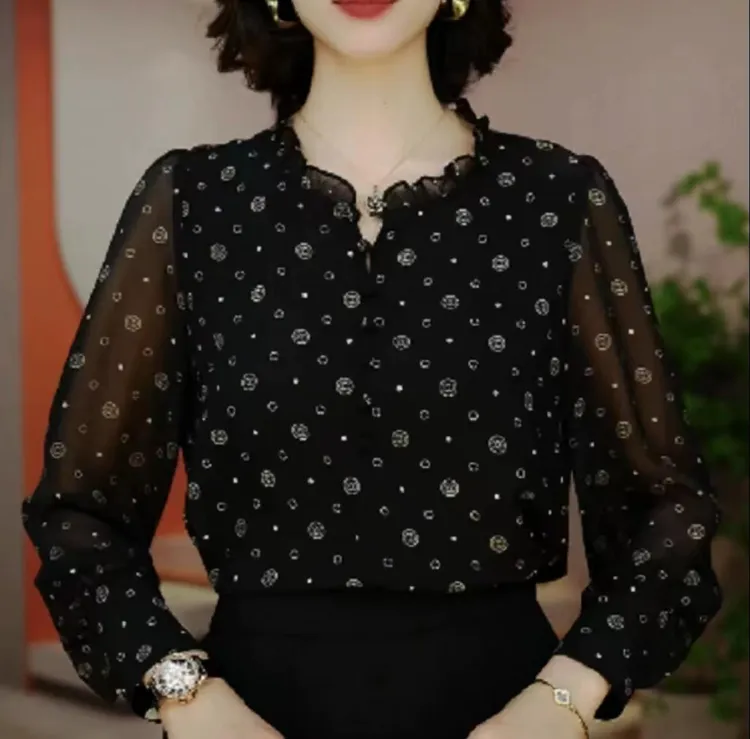 2025夏季新款时尚轻奢简约减龄气质女装衬衫上衣雪纺衫打底衫0362