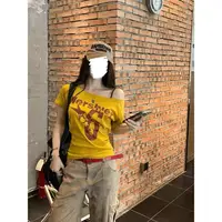 [胖鹅张]多巴胺数字印花斜肩短袖上衣#747[实物以直播间展示为准]