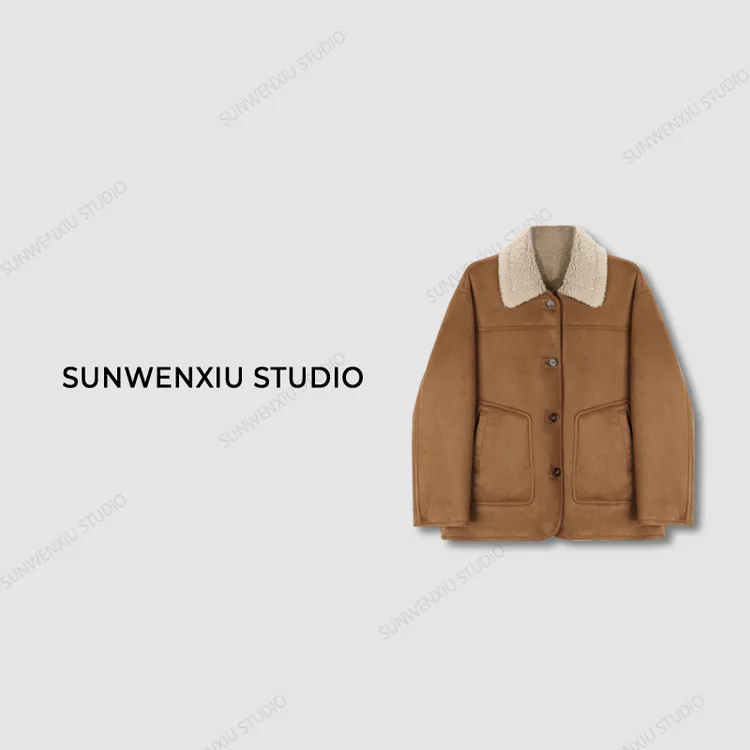 swx studio3店 “韩女松弛”羊羔毛拼接保暖抗风超厚实外套