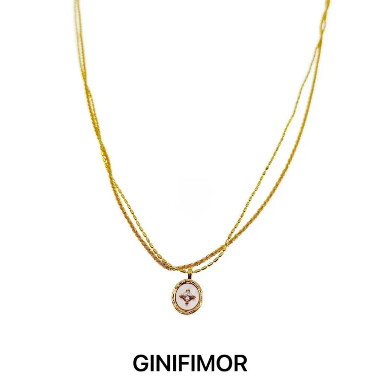 GINIFIMOR 铜合金项链 a718 微镶锆石椭圆项链百搭锁骨链