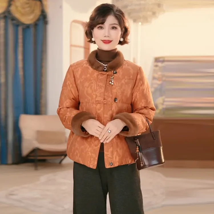 2025冬季新款妈妈装毛领羽绒服女中老年时尚保暖加厚洋气棉服外套