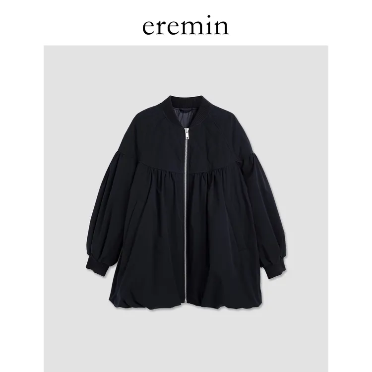 DE Mincollection花苞羽绒/复古菱格绗线棒球领白鹅绒羽绒服7826