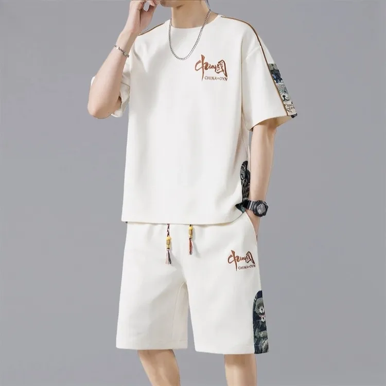 运动套装男士夏季2025年新薄款舒适短袖t恤国风时尚休闲短裤一套
