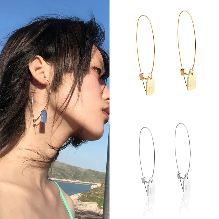 铜合金耳饰 银色大款夸张耳饰标签耳环大圈圈耳钉银色吊牌圆环女 
