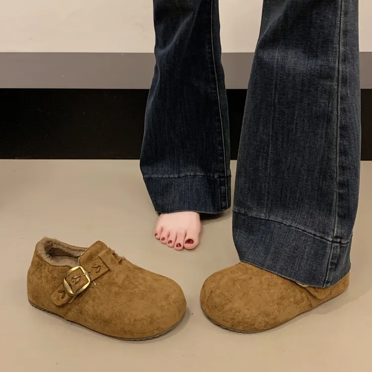 秋冬复古厚底勃肯鞋女加绒全包2025新款棉鞋博肯雪地靴毛毛豆豆鞋