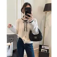 【蝴蝶结系带】小香风双扣花边针织开衫女毛衣外套秋冬新款