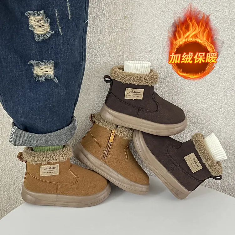 儿童棉靴冬季新款2025女童加绒短靴男童保暖棉鞋休闲鞋子英伦百搭