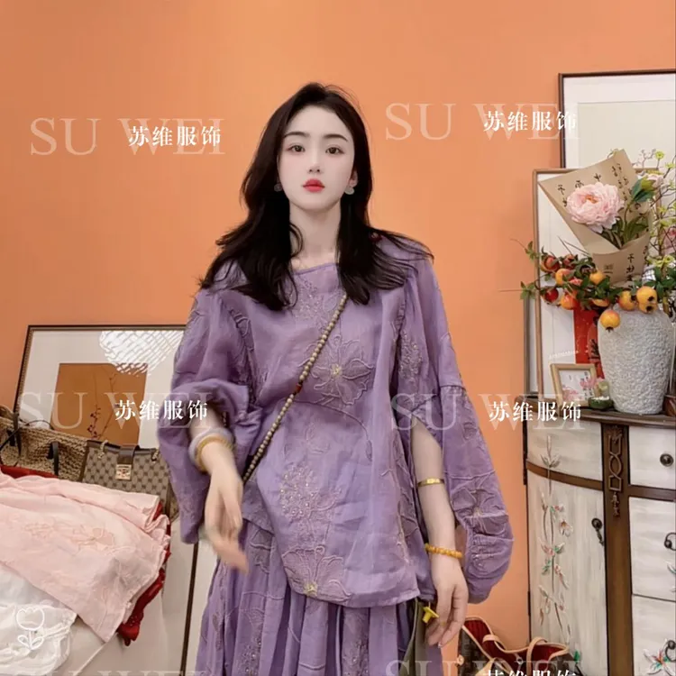 8930纯色休闲风圆领常规衬衫宽松轻奢气质显瘦上衣