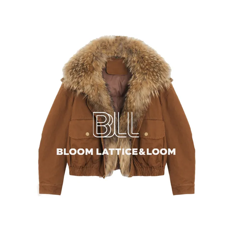 PCNY「野穹」不理理冬季新款小众女装貉子毛毛领鹅绒皮草外套