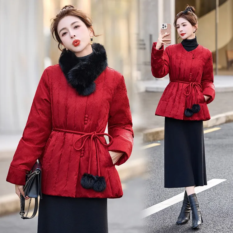 新中式狐狸毛领羽绒服女2025冬季新款小个子今年流行加厚保暖外套