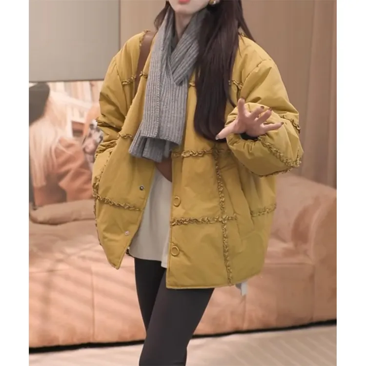 韩系木耳边设计感棉服女2025冬季新款今年流行时尚宽松保暖外套