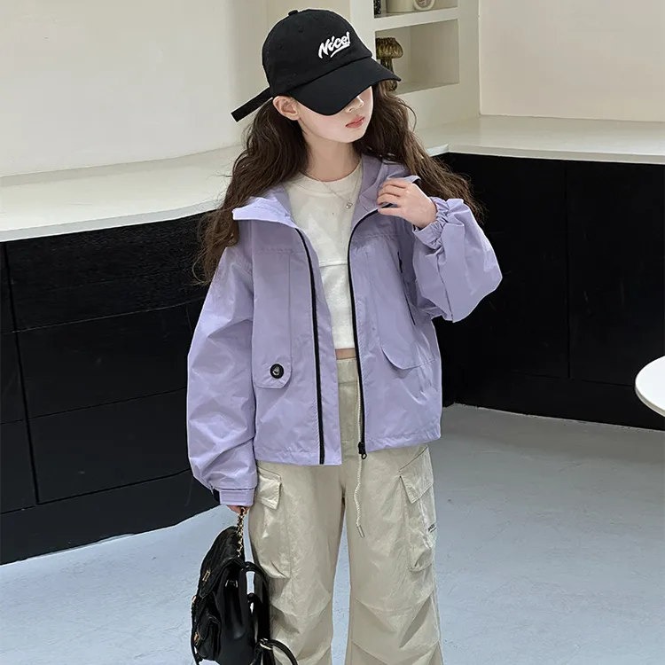 女童外套2025新款8-16岁秋款糖果色洋气宽松冲锋衣外套防水51051