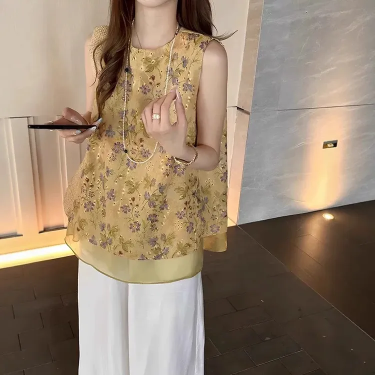 D999-2903【花海上衣L】国风无袖马甲2025年夏季新中式刺绣复古上衣
