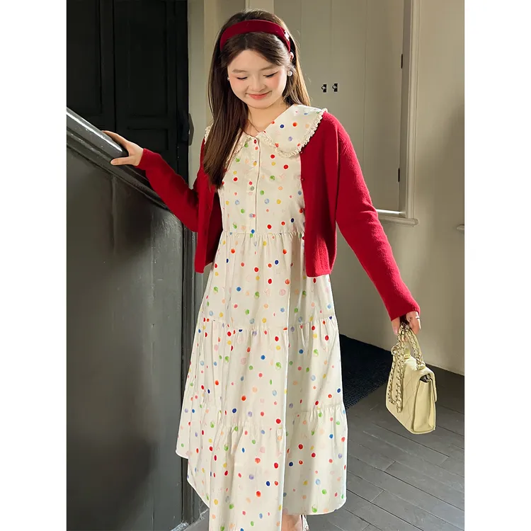 【秋季新款】DM100甜美波点娃娃裙搭配开衫套装2037/2284